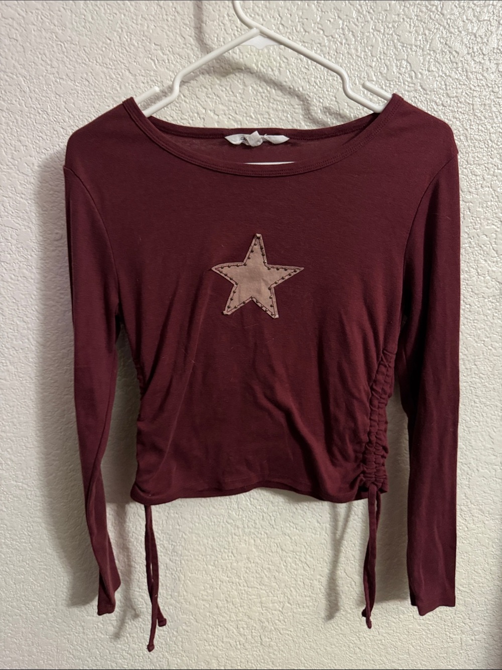 Grayson Threads Burgundy Long Sleeve Star Cinch Side Top